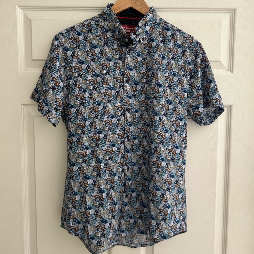 Report Collection Floral Button Down Short Sleeve Shirt